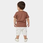 Infants' Brown Cotton Round Neck Animal Print Baba Suit, Brown, small