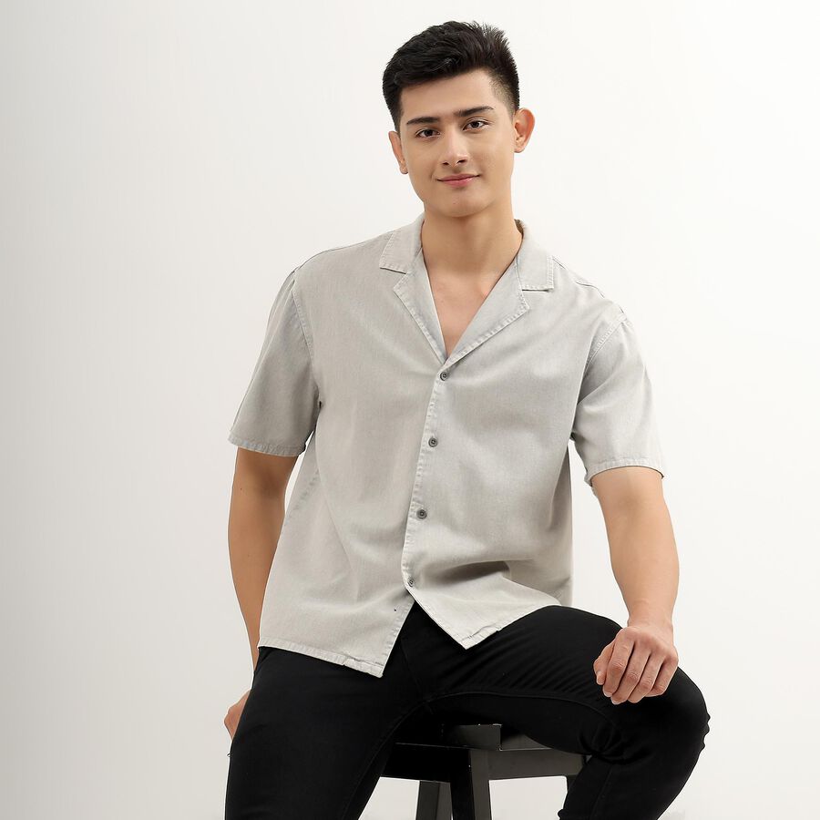 Men's Light Grey Cotton Regular Collar Casual Shirt, Light Grey, large image number null