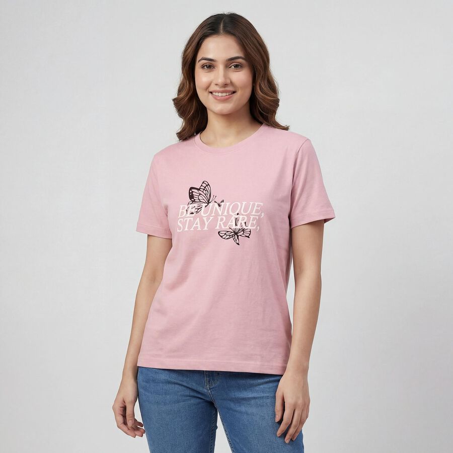 Women's Purple Round Neck Casual T-Shirt, Lilac, large