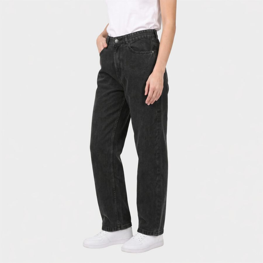 Women's Black Straight Fit Washed Jeans, Black, large