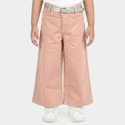 Girls' Light Pink Wide Leg Patch Pocket Jeans