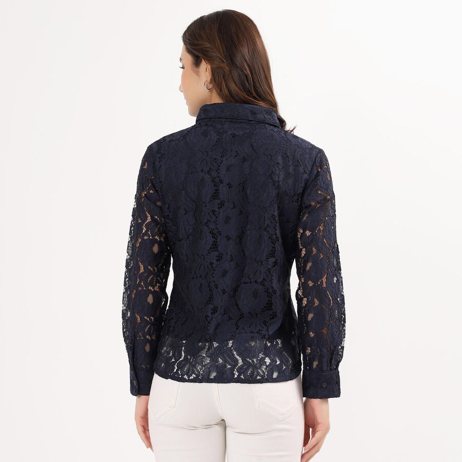 Women's Navy Blue Classic Full Sleeve Shirt , Navy Blue, large image number null