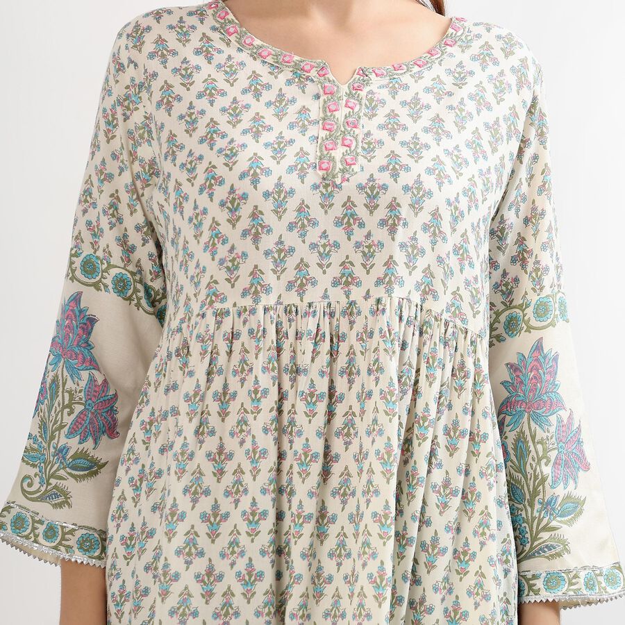 Women's Ivory Round Neck Floral Printed Kurta, Lilac, large