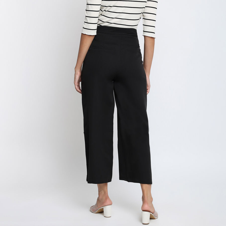 Solid High Rise Flared Trousers, Black, large image number null