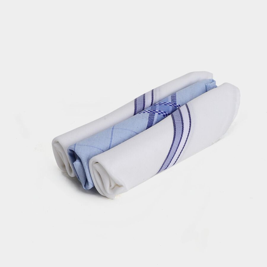 Men's Blue Checked Pack of 3 Handkerchief, Mid Blue, large