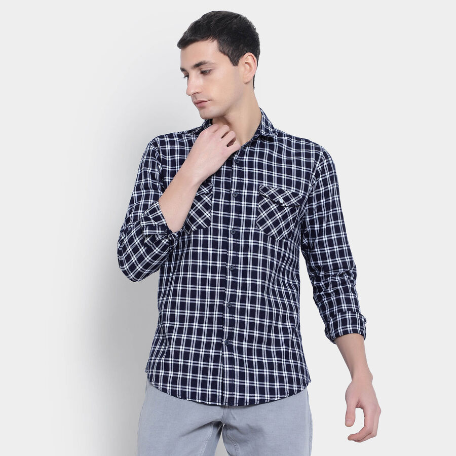 Cotton Checks Casual Shirt, Dark Blue, large image number null