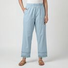 Women's Light Blue Cotton Wide-Leg Palazzos, Light Blue, small