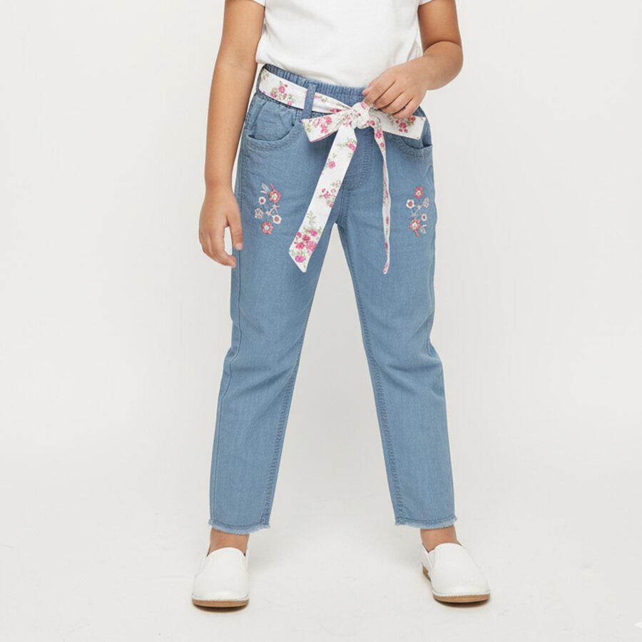 Hand Print Girls #39 Light Blue Straight Fit Floral Embroidered Jeans