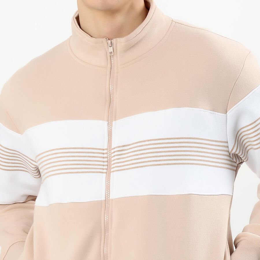 Men's Light Beige Mock Neck Casual Sweatshirt, गहरा पीला, large image number null