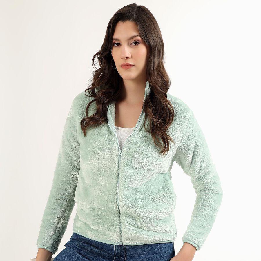 Women's Light Sage Green High Neck Casual Sweatshirt, Light Green, large image number null