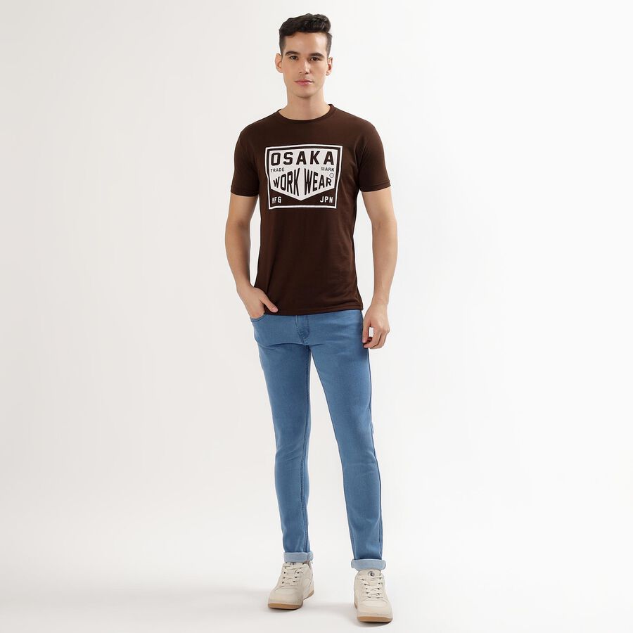 Men's Deep Brown Round Neck Graphic T-Shirt, Brown, large image number null