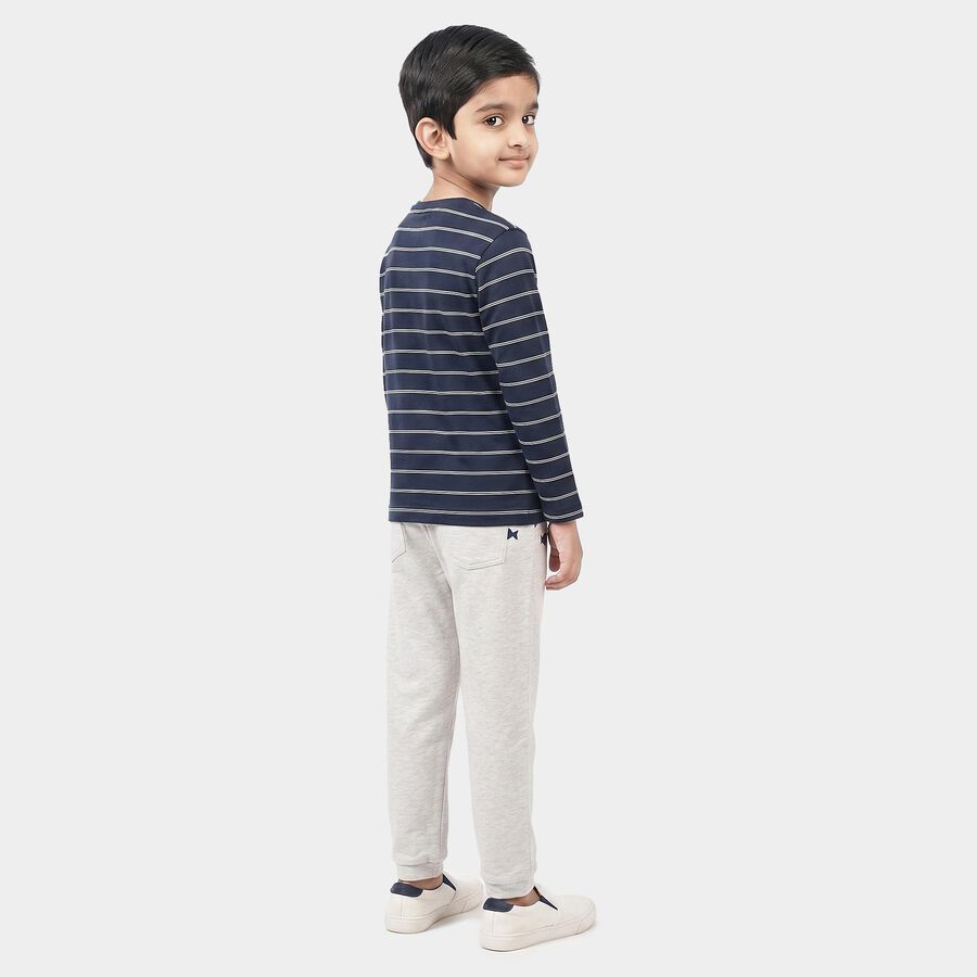 Boys Navy Blue Cotton Round Neck Striped Baba Suit, नेवी ब्लू, large