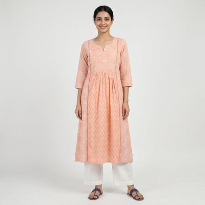 Women's 100% Light Pink Cotton Kurta