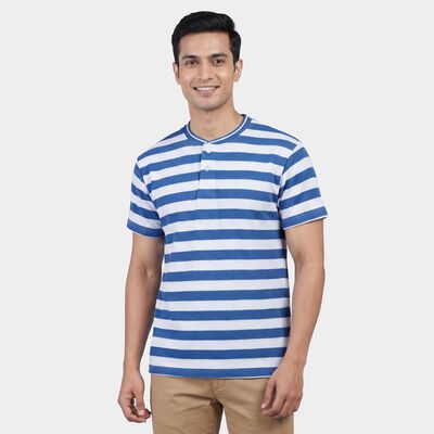 Men's Light Blue Henley Neck Casual T-Shirt