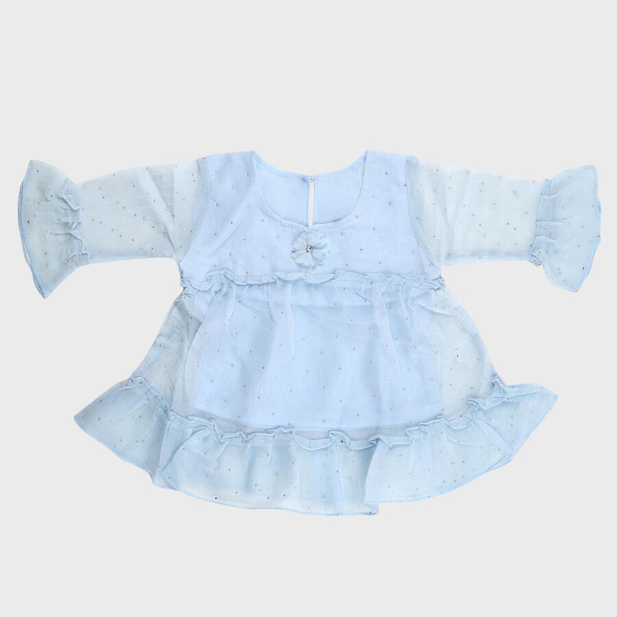 Girls Light Powder Blue Round Neck Romantic T-Shirt, Light Blue, large