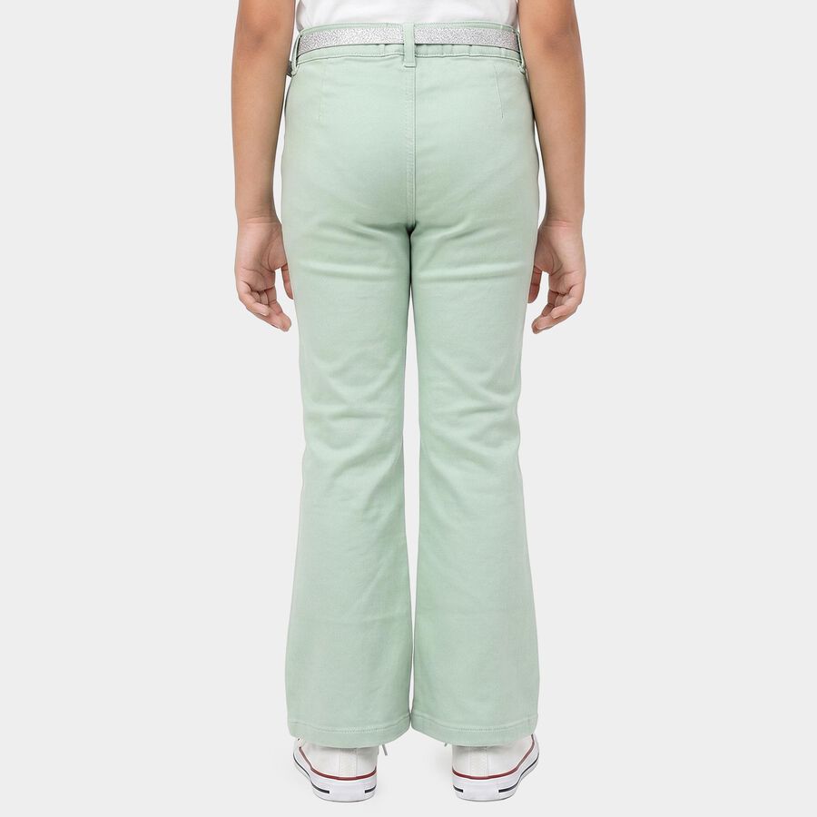 Girls' Mint Green Flared Fit Belted Jeans, Light Green, large
