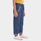 Girls Blue Wide Leg Embroidered Jeans, मध्यम नीला, small