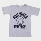 Boys Mid Blue Cotton Round Neck Casual T-Shirt, Mid Blue, small