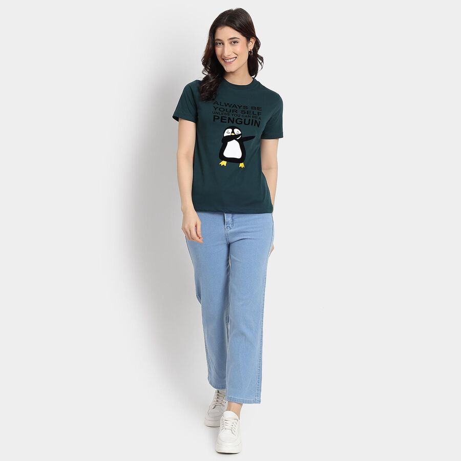 Ladies' Round Neck T-Shirt, गहरा हरा, large image number null