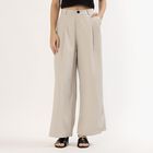 Women's Soft Beige Wide-Leg Pleated Trousers, Light Grey, small image number null