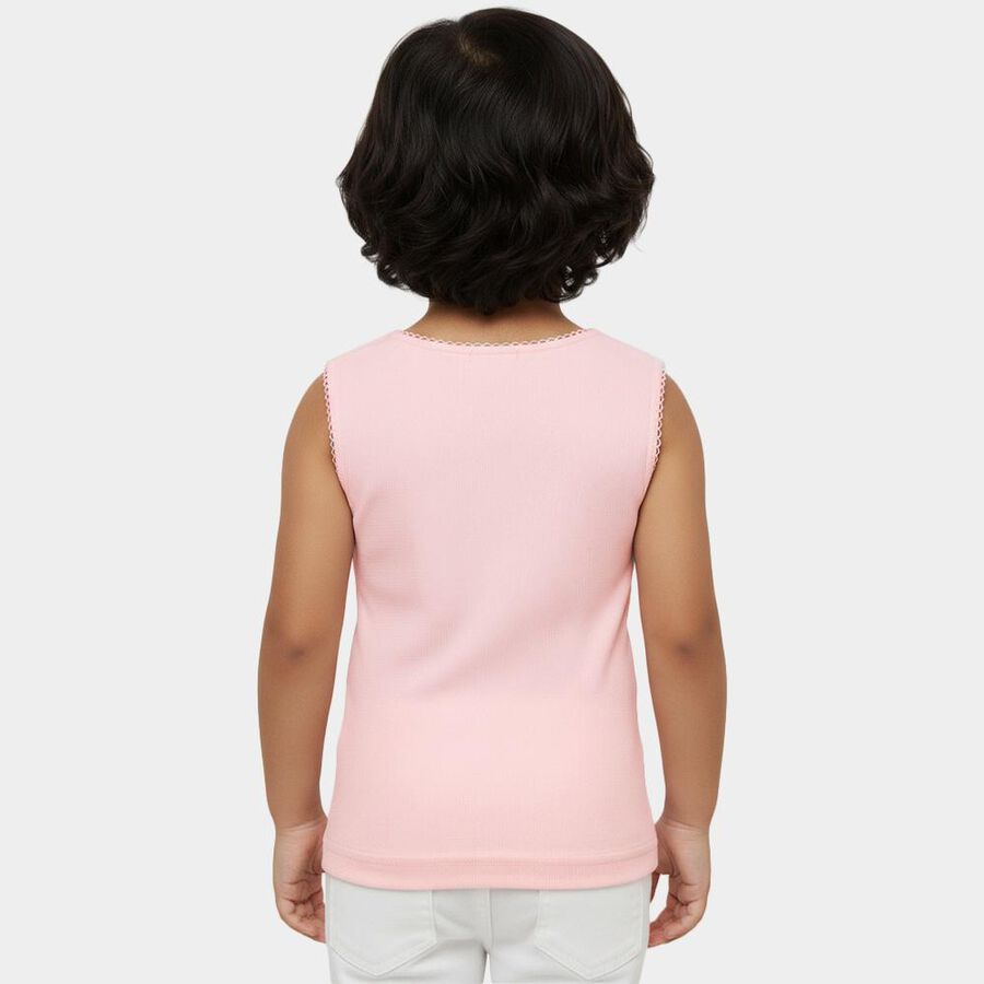 Girls' Peach Cotton Round Neck Casual Vest, पीच, large