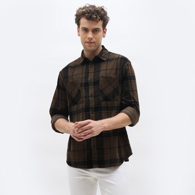 Men's Muted Olive Green Plaid Classic Casual Shirt