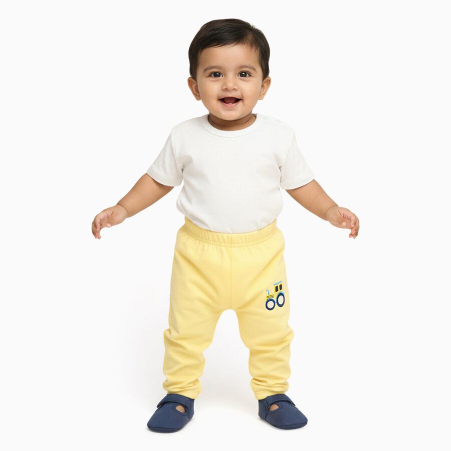 Infants' Yellow Cotton Tractor Print Pyjama, Yellow, large image number null