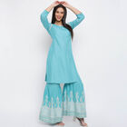 Embroidered Flared 3/4th Sleeves Kurta, Mid Blue, small image number null