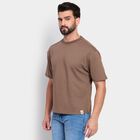 Men's Round Neck Half Sleeves T-Shirt , खाकी, small