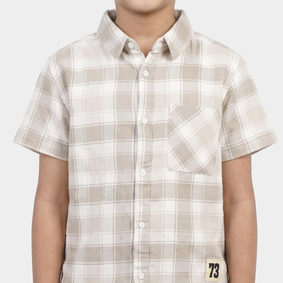 Boys Off White Cotton Collared Shirt, ऑफ व्हाइट, large