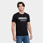 Men's Black Round Neck Regular Graphic Print T-Shirt, काला, small