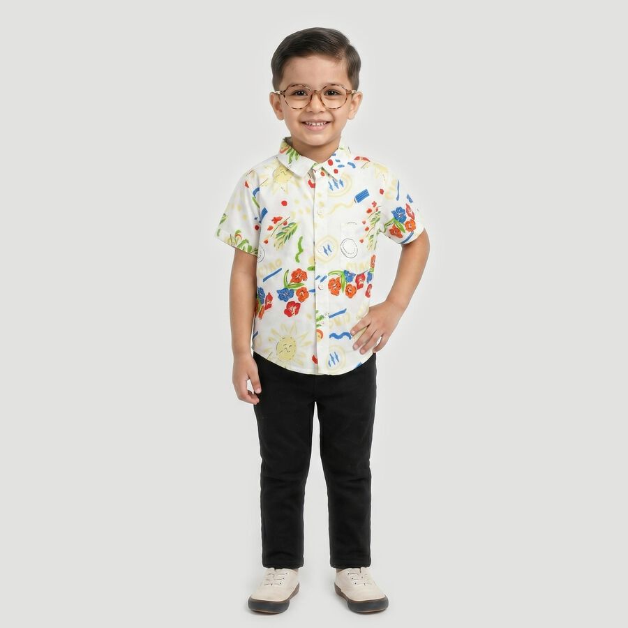Boys Yellow Cotton Short Sleeves Collar Regular Fit Casual Shirt, Yellow, large