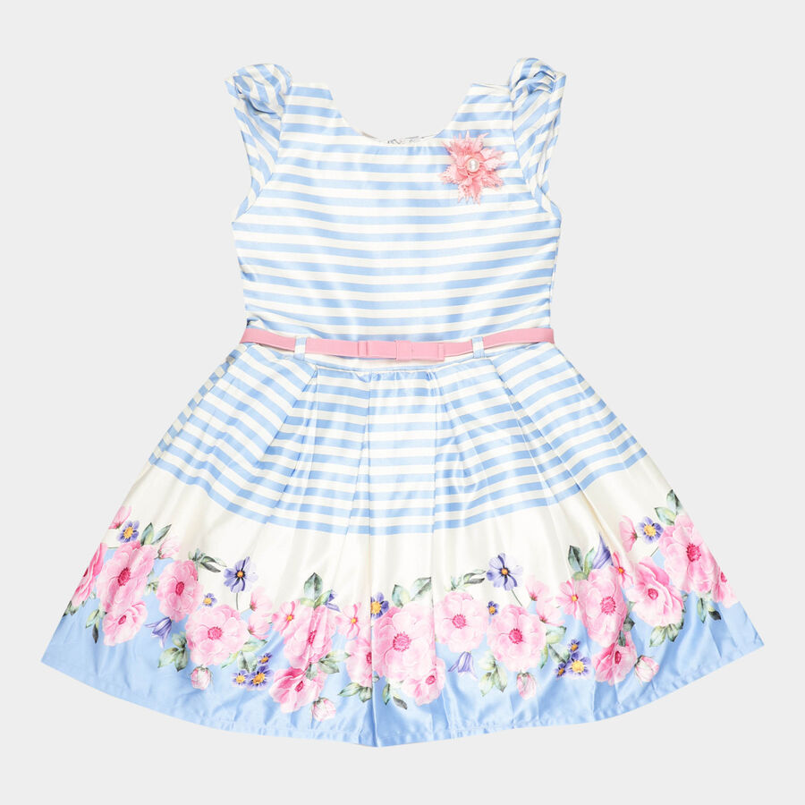 Girls All Over Print Frock, Off White, large image number null