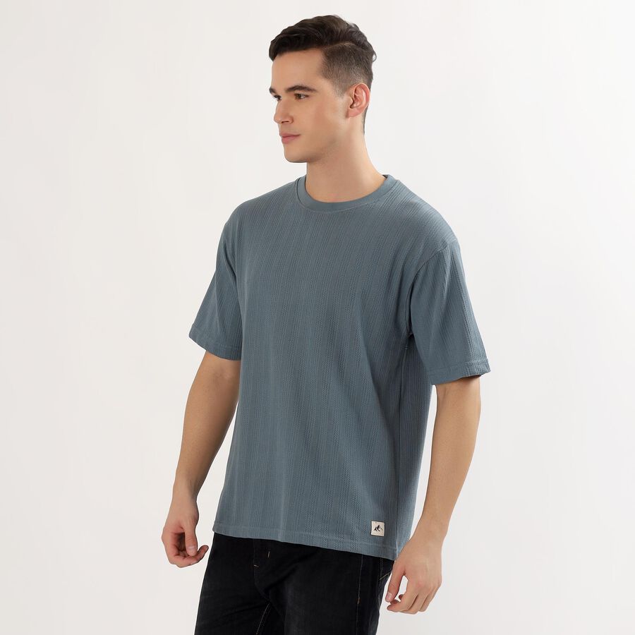 Men's Muted Steel Blue Round Neck Casual T-Shirt, Mid Blue, large image number null