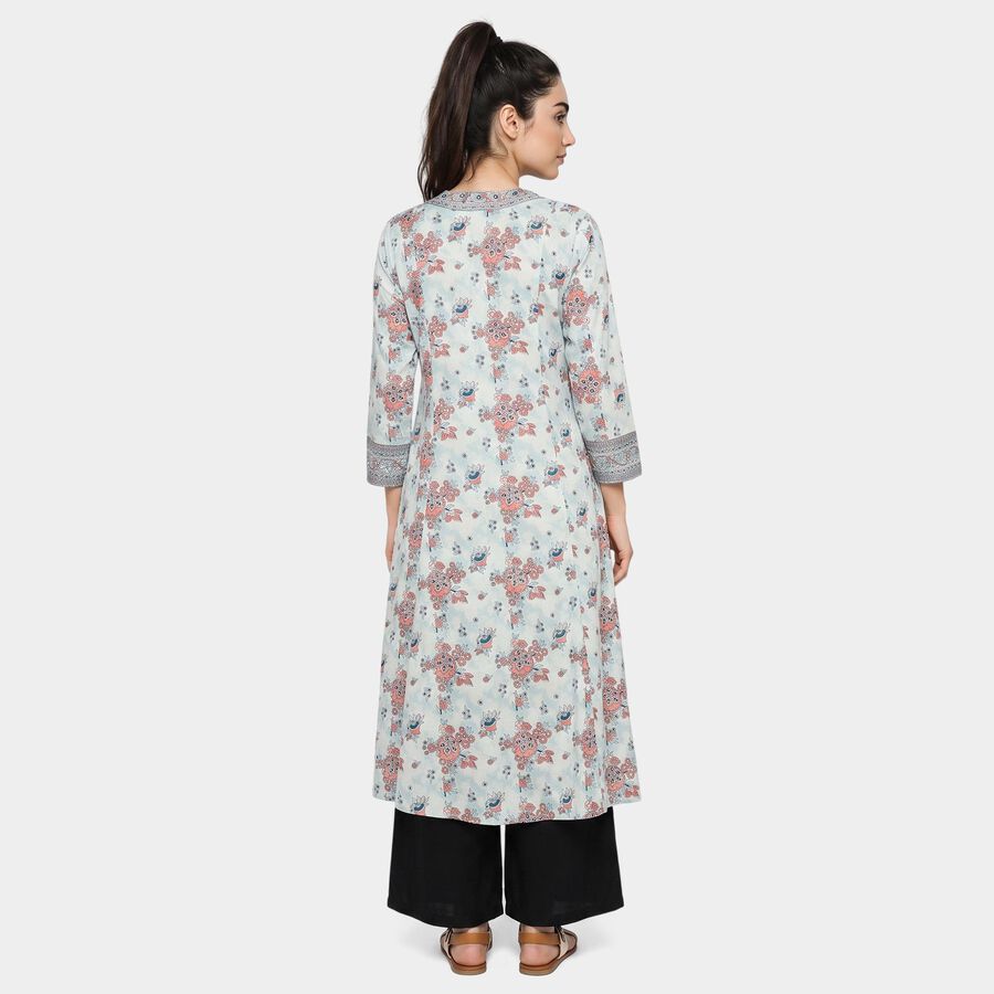 Women's Light Blue V-Neck Floral Printed Kurta, Light Blue, large