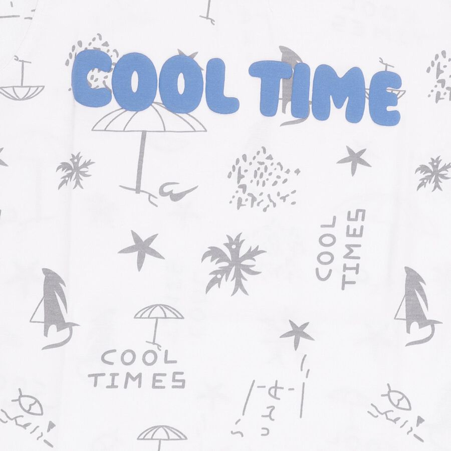 Boys White Cotton Round Neck Casual T-Shirt, White, large image number null