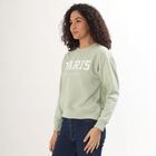 Women's Sage Green Crew Neck Graphic Sweatshirt, हल्का हरा, small image number null