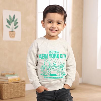 Boys Grey Crew Neck Graphic Print Sweatshirt