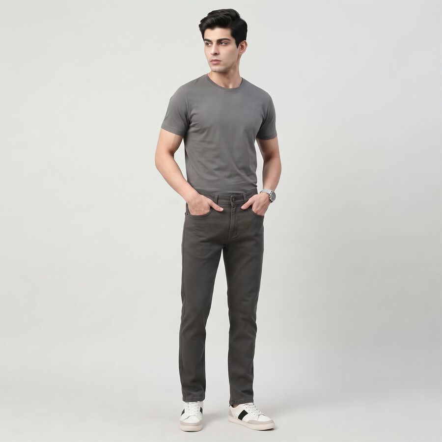 Men's Dark Grey Straight Fit Solid Jeans, Dark Grey, large