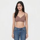 Women's Brown Cotton Blend V-Neck Bralette Bra, Brown, small