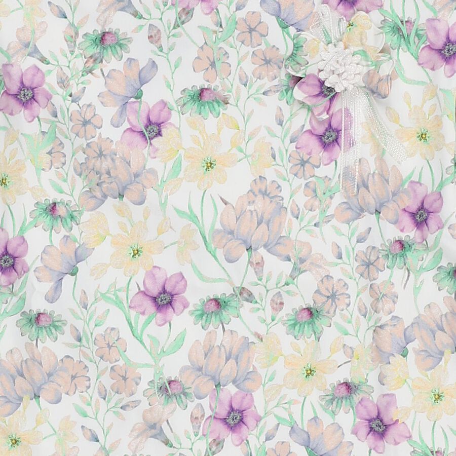 Girls' Off White Round Neck Casual Floral Printed T-Shirt, Off White, large image number null