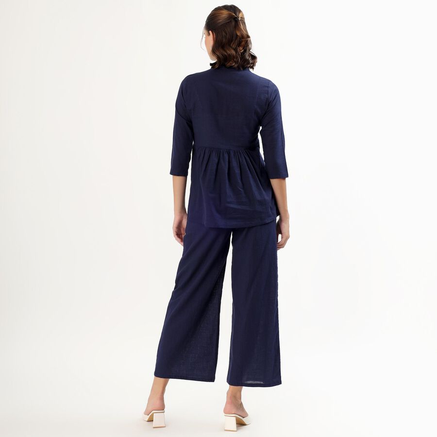 Women's Deep Midnight Navy Blue Cotton Embroidered Ethnic Set, Navy Blue, large image number null
