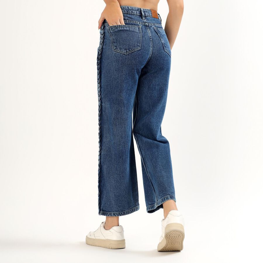 Women's Deep Indigo Wide-Leg Braided Jeans, हल्का नीला, large image number null
