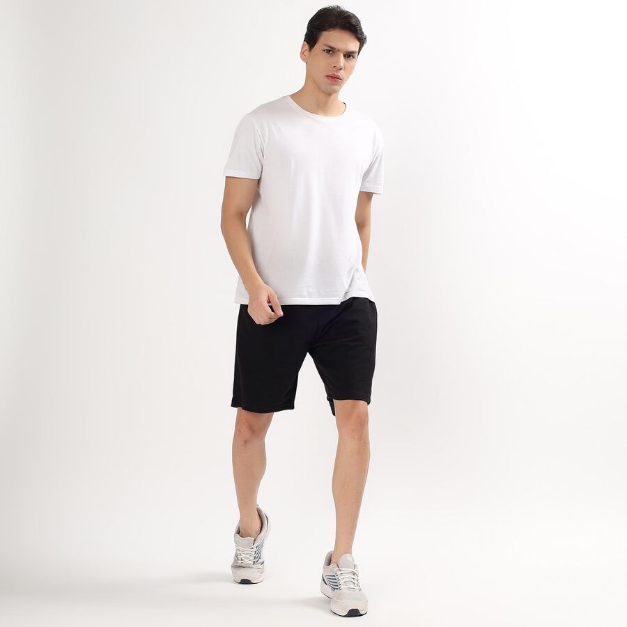 Men's Jet Black Regular Fit Solid Bermuda Shorts, Black, large image number null