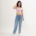Ladies' 100% Cotton High Rise Jeans , Mid Blue, small image number null