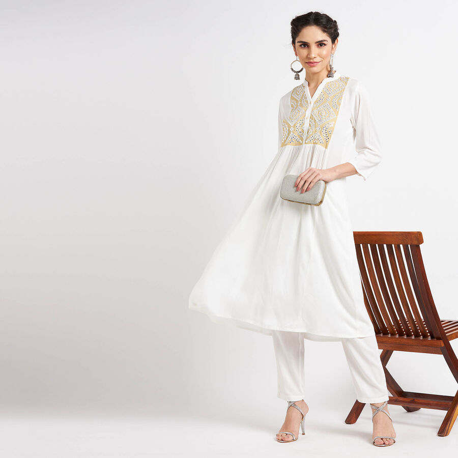 Embroidered Kurta, Off White, large image number null