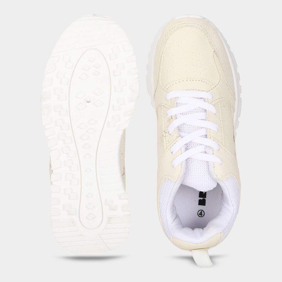 Women's Beige Lace-Up Sneakers, Beige, large
