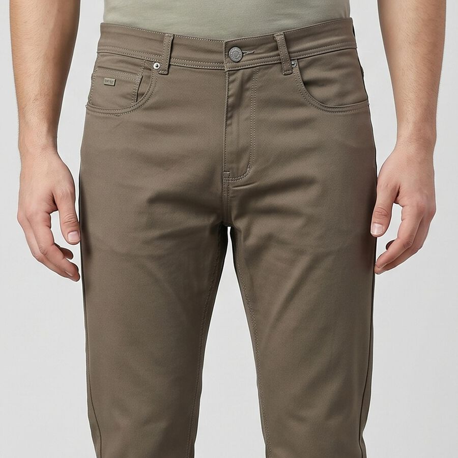 Men's Brown Slim Fit Solid Jeans, भूरा, large