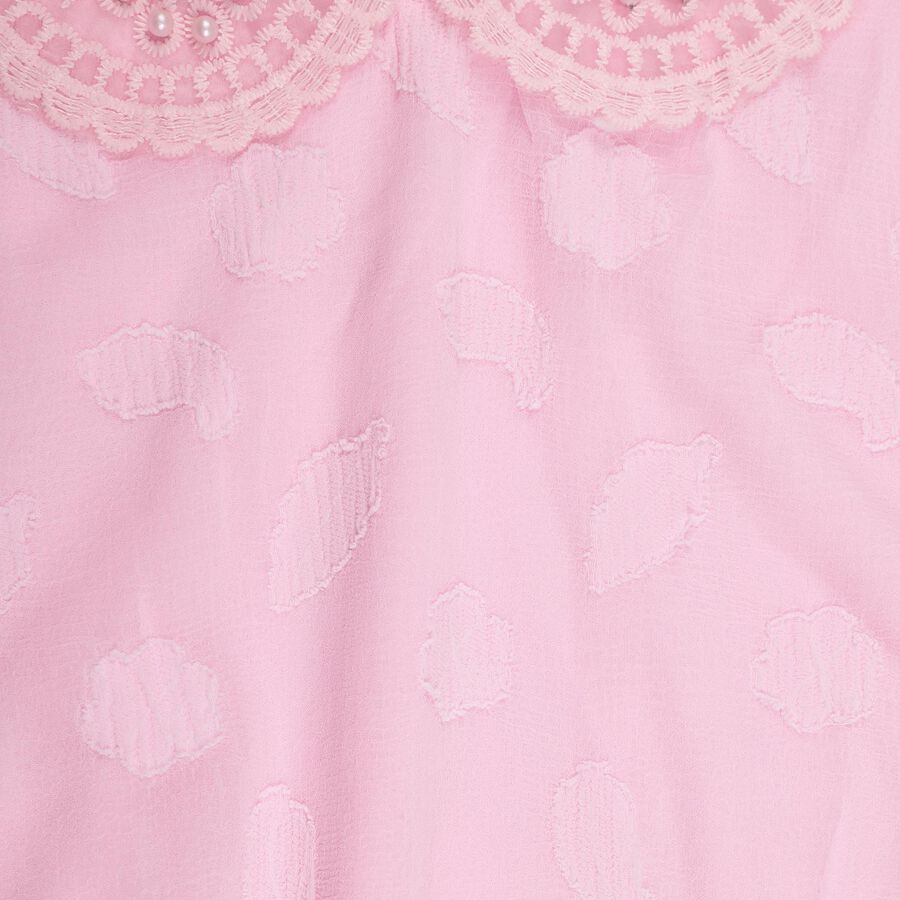 Girls' Light Pink Round Neck Ruffled Tunic, Pink, large