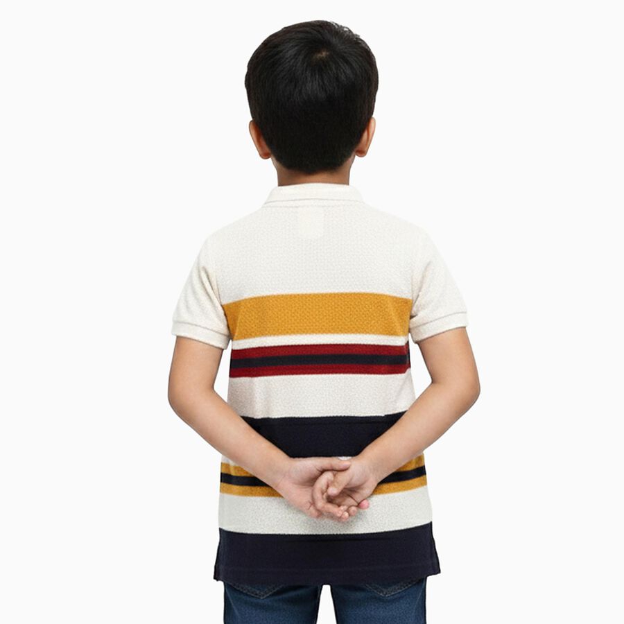 Boys Off White Polo Neck Casual T-Shirt, Off White, large image number null